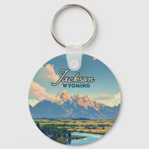 Jackson Hål Wyoming Ranch Tetons Mountain Retro Nyckelring