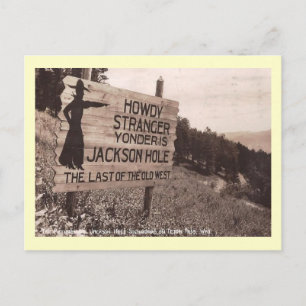 Jackson Hål, Wyoming, Road Sign Vintage Vykort