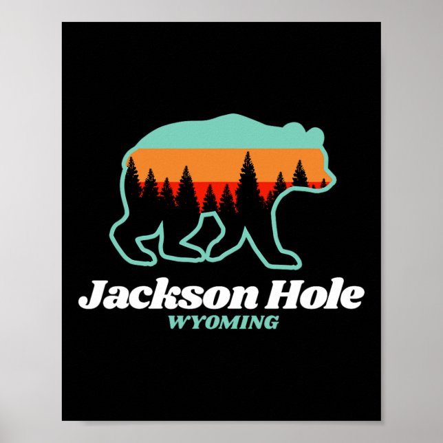 Jackson Hål Wyoming Skiing Snowboarding Bear Poster (Framsidan)