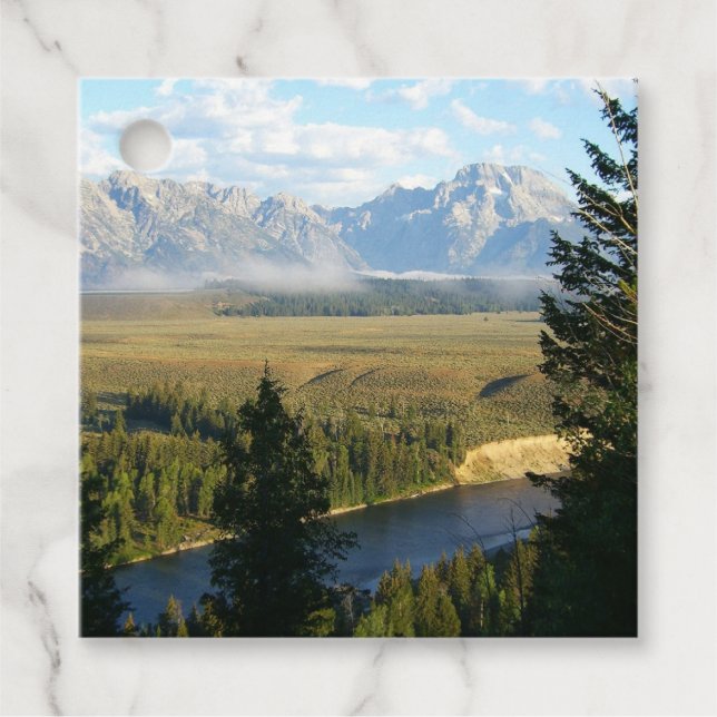 Jackson Hole-bergen och floden Gåvor Etiketter (Framsida)