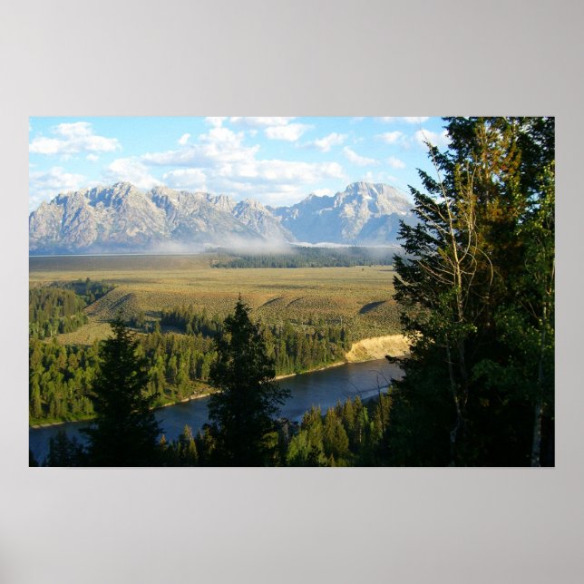Jackson Hole-bergen och floden Poster (Framsidan)