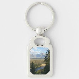 Jackson Hole-bergen och floden Rektangulärt Silverfärgad Nyckelring