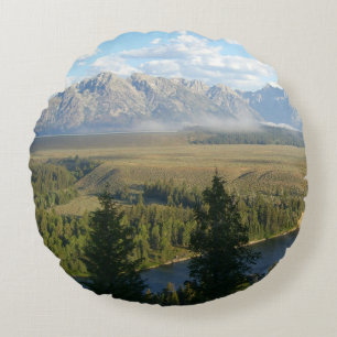 Jackson Hole-bergen och floden Rund Kudde