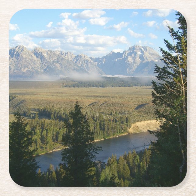 Jackson Hole-bergen och floden Underlägg Papper Kvadrat (Framsidan)