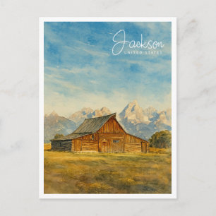 Jackson Hole Watercolor   Grand Teton Resa Konst Helg Vykort