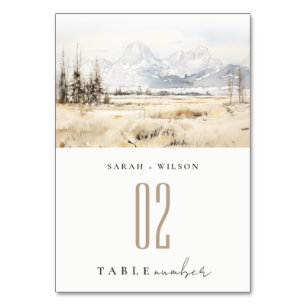 Jackson Hole Wyoming Akvarell Landskaps Bröllop Bordsnummer