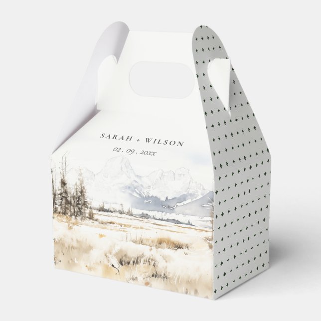 Jackson Hole Wyoming Akvarell Landskaps Bröllop Presentaskar (Framsidan Sidan)