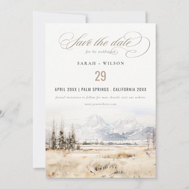 Jackson Hole Wyoming Akvarell Landskaps Bröllop Spara Datumet (Framsida)