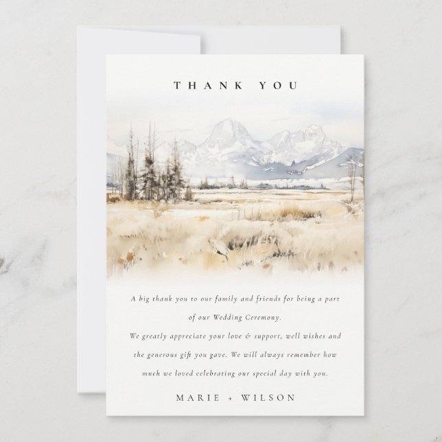Jackson Hole Wyoming Akvarell Landskaps Bröllop Tack Kort (Framsida)