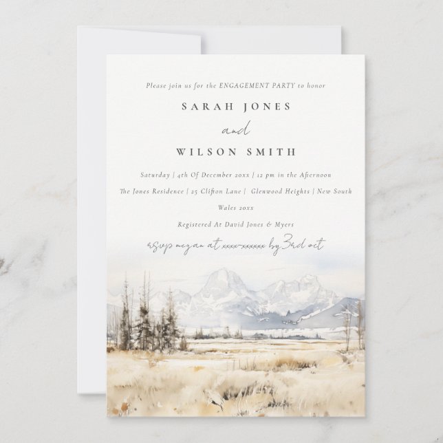 Jackson Hole Wyoming Akvarell Landskaps Förlovning Inbjudningar (Framsida)