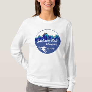 Jackson Hole Wyoming blått skidar konstdamhoodien Tee Shirt