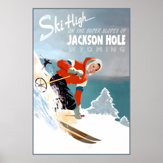 Jackson Hole Wyoming Resor Affisch Tetons Snö Skid (Framsidan)