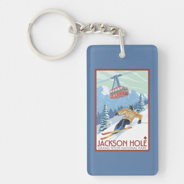 Jackson Hole, Wyoming Skier och spårvagn (Framsidan)