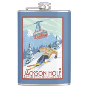 Jackson Hole, Wyoming Skier och spårvagn Fickplunta