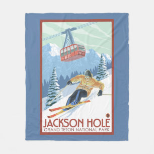 Jackson Hole, Wyoming Skier och spårvagn Fleecefilt