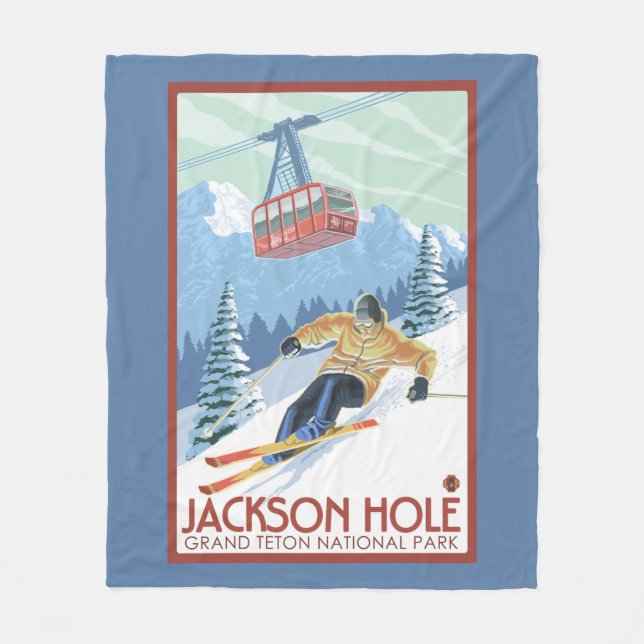 Jackson Hole, Wyoming Skier och spårvagn Fleecefilt (Framsidan)