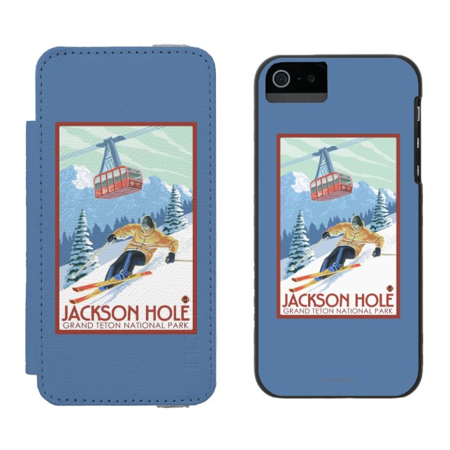 Jackson Hole, Wyoming Skier och spårvagn Incipio iPhone Wallet Skal (Sida vid Sida)