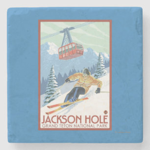 Jackson Hole, Wyoming Skier och spårvagn Stenunderlägg