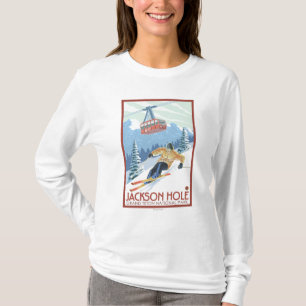 Jackson Hole, Wyoming Skier och spårvagn T Shirt