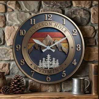 Jackson Hole Wyoming Vintage Sunset Mountain Stor Klocka