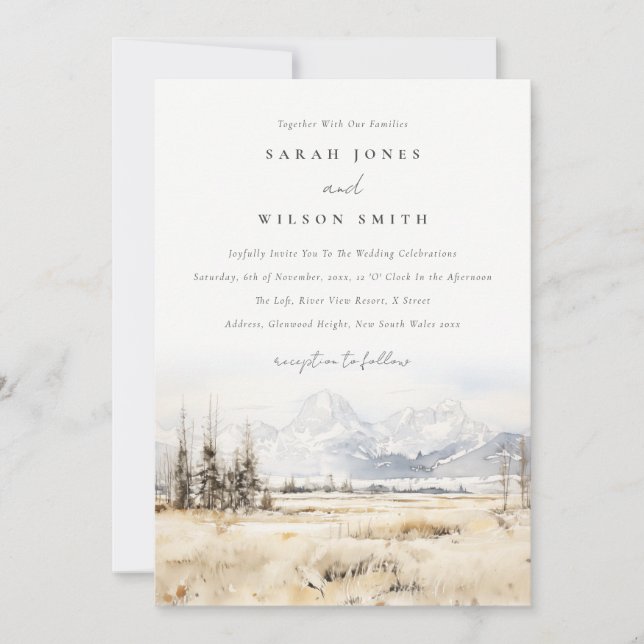 Jackson Hole Wyoming Watercolor Landscape Wedding Inbjudningar (Framsida)
