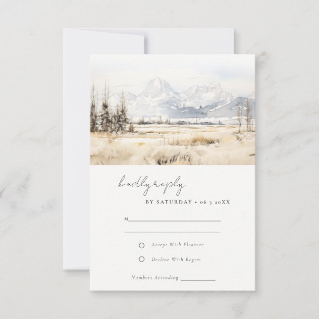 Jackson Hole Wyoming Watercolor Landscape Wedding OSA Kort (Framsida)