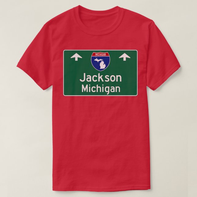 Jackson Michigan Highway Guide Sign T Shirt (Design framsida)