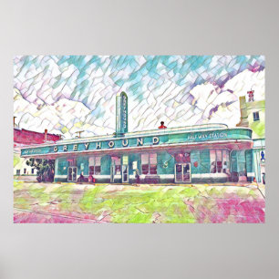 Jackson, TN Greyhound Halfway Buss Station Paintin Poster