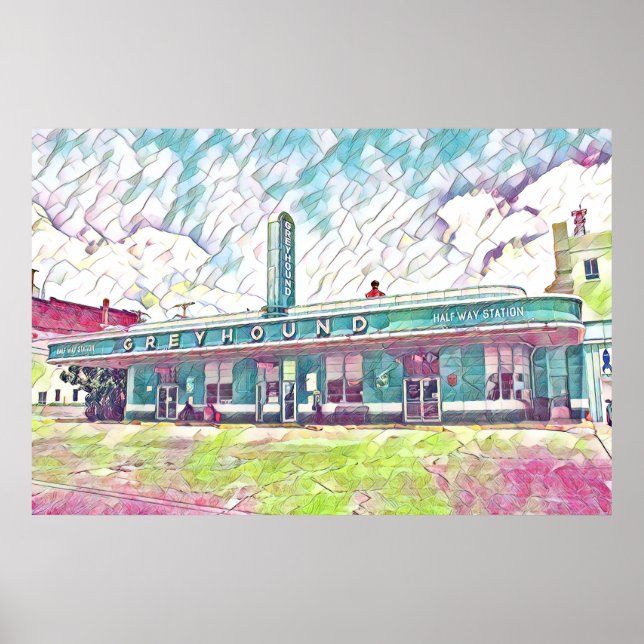 Jackson, TN Greyhound Halfway Buss Station Paintin Poster (Framsidan)