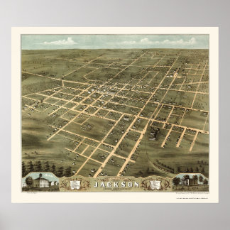 Jackson, TN Panoramic Karta - 1870 Poster