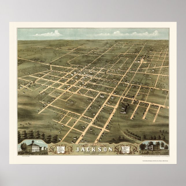 Jackson, TN Panoramic Karta - 1870 Poster (Framsidan)