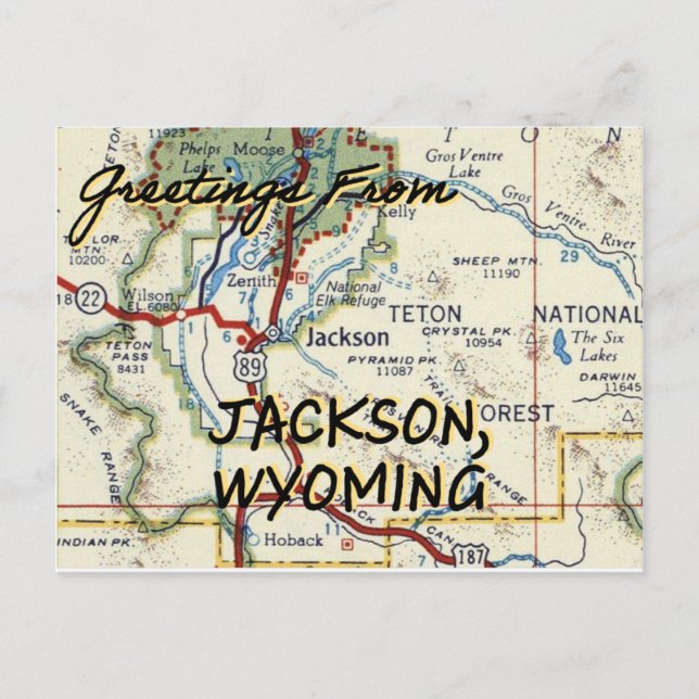 Jackson Wyoming Vintage Karta Vykort (Framsida)