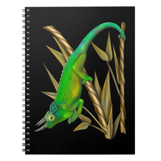 Jackson's chameleon hängande i bambu anteckningsbok (Framsidan)