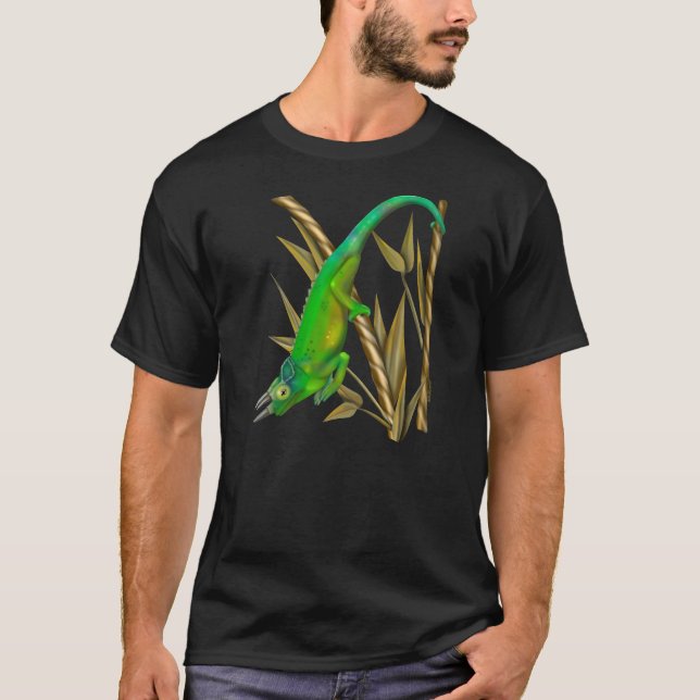 Jackson's chameleon hängande i bambu t shirt (Framsida)