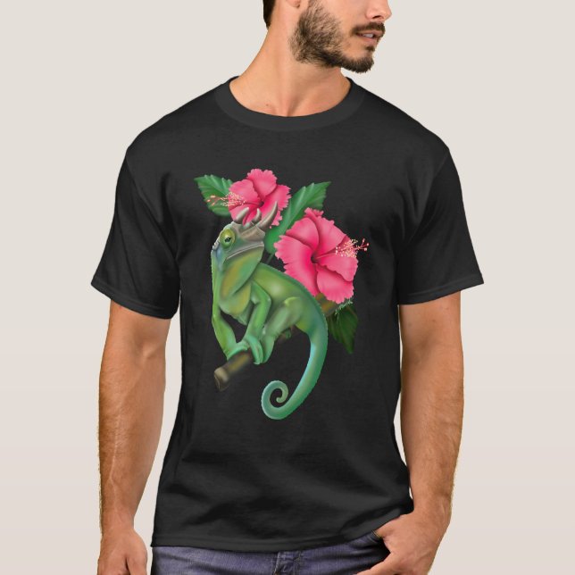 Jacksons Chameleon med Hibiscus T Shirt (Framsida)