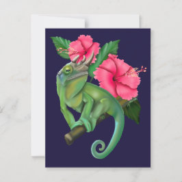 Jacksons Chameleon med Hibiscus Vykort