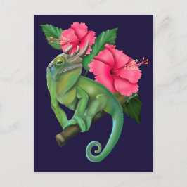 Jacksons Chameleon med Hibiscus Vykort