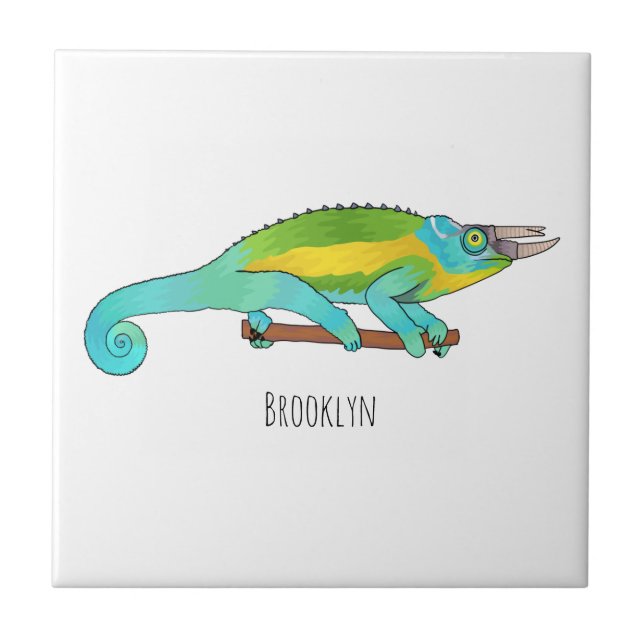 Jackson's chameleon tecknad illustration kakelplatta (Framsidan)