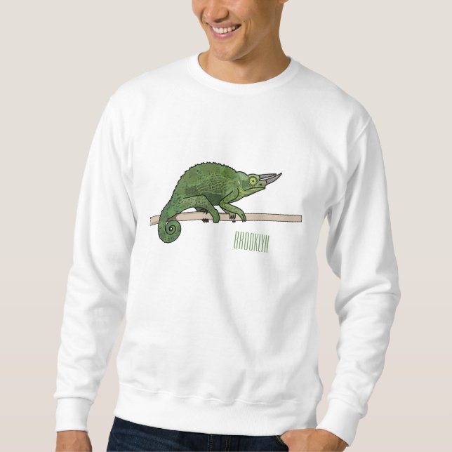 Jackson's chameleon tecknad illustration lång ärmad tröja (Framsida)