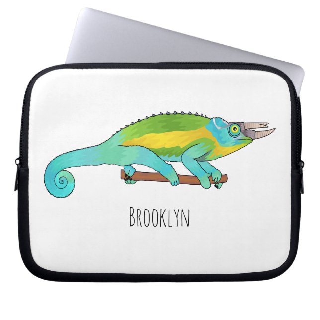 Jackson's chameleon tecknad illustration laptop fodral (Framsidan)