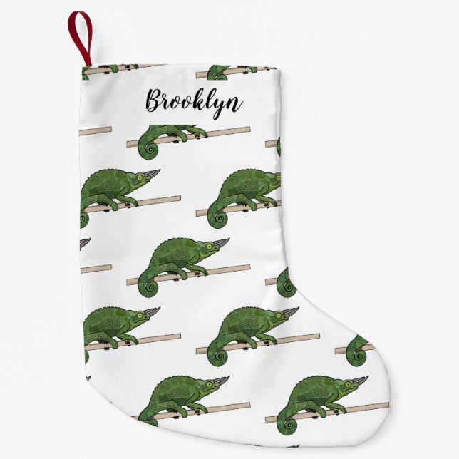 Jackson's chameleon tecknad illustration liten julstrumpa (Framsidan)