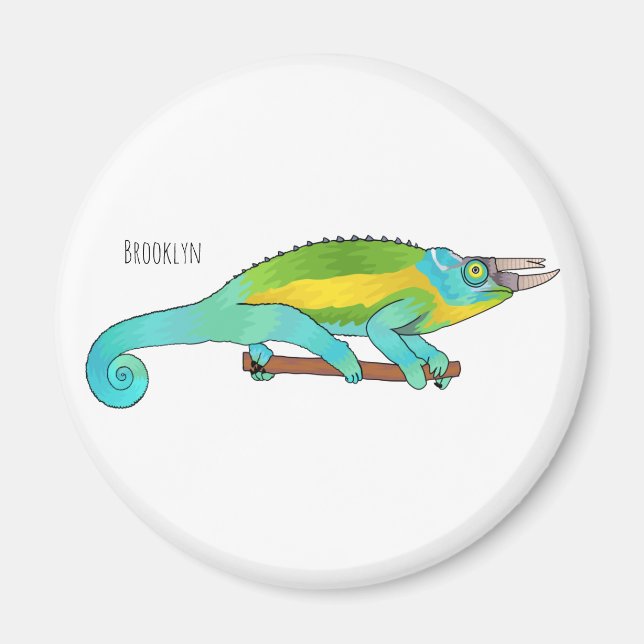 Jackson's chameleon tecknad illustration magnet (Framsidan)