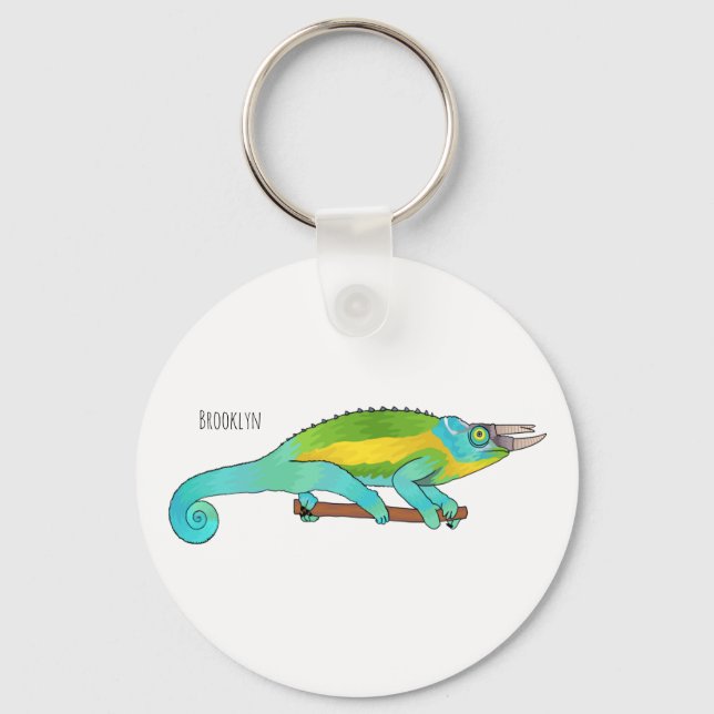 Jackson's chameleon tecknad illustration nyckelring (Framsida)