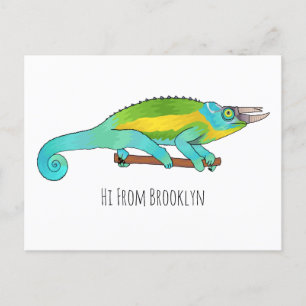 Jackson's chameleon tecknad illustration vykort