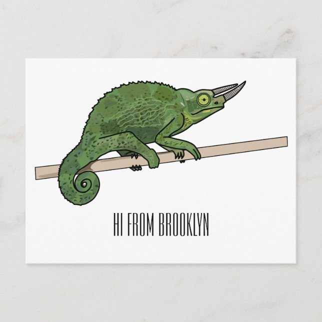 Jackson's chameleon tecknad illustration vykort (Framsida)