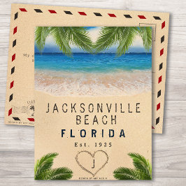 Jacksonville Beach FL Sand Tropical Handflatan Löv Vykort