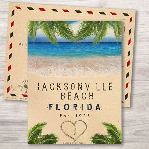 Jacksonville Beach FL Sand Tropical Handflatan Löv Vykort