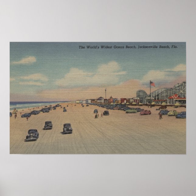 Jacksonville Beach, FL - Världens Widest Ocea Poster (Framsidan)