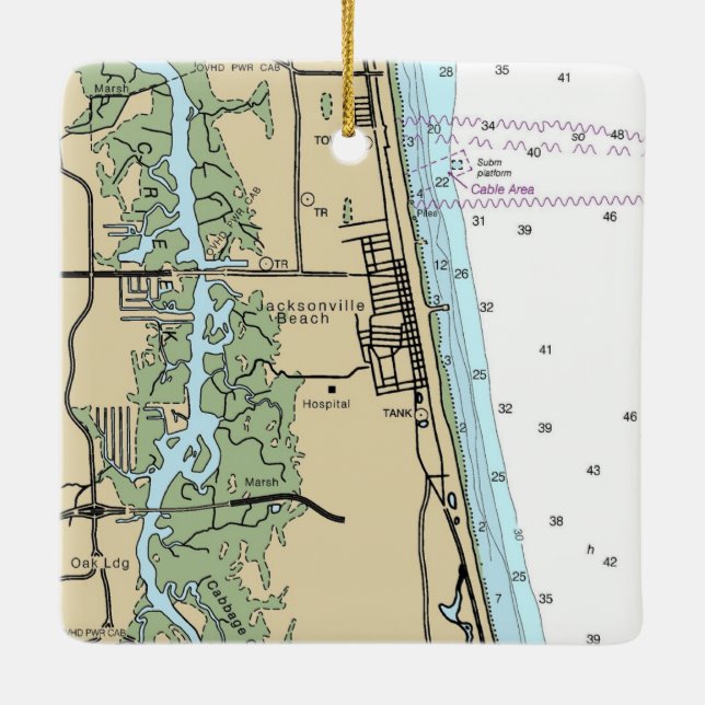 Jacksonville Beach Florida Chart Ceramic Ornament (Baksida)
