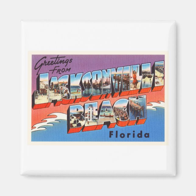 Jacksonville Beach Florida FL Old Travel Souvenir Magnet (Framsidan)
